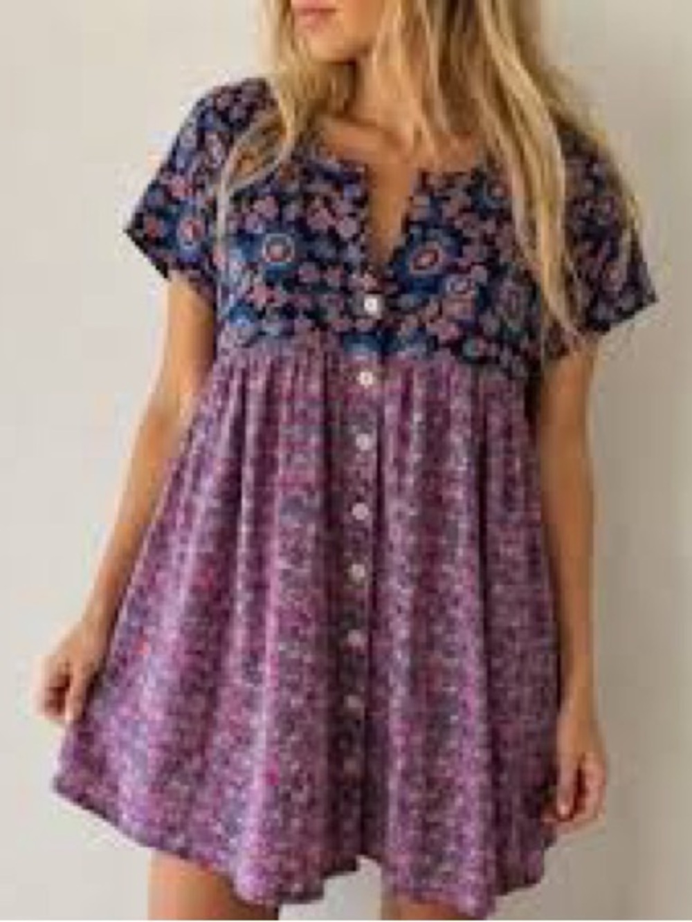 Natural Life Floral Babydoll Dress Size Medium Boho Summer Flirty